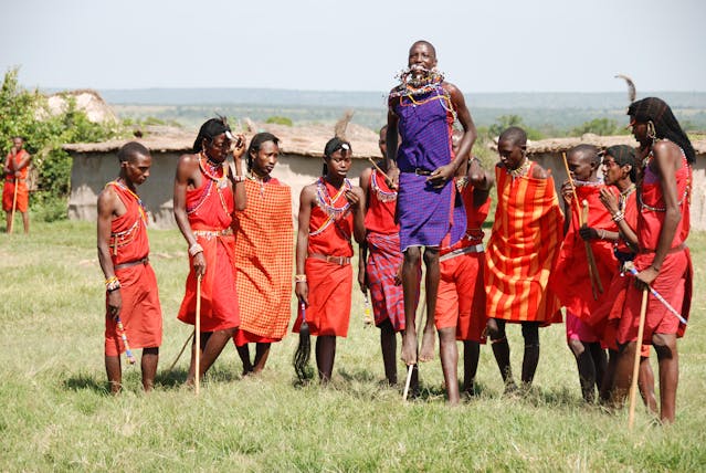 Maasai-people-dressed-in-traditional-attire-performing-their-iconic-jumping-dance